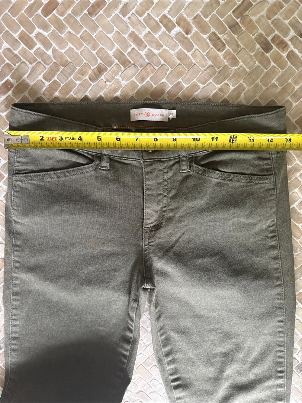 Tory Burch Olive Green Cropped Ankle Jeans, Sz 27